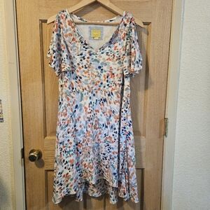 Small Anthropologie Maeve Colorful Polka Dot Dress With Cold Shoulder Sleeves